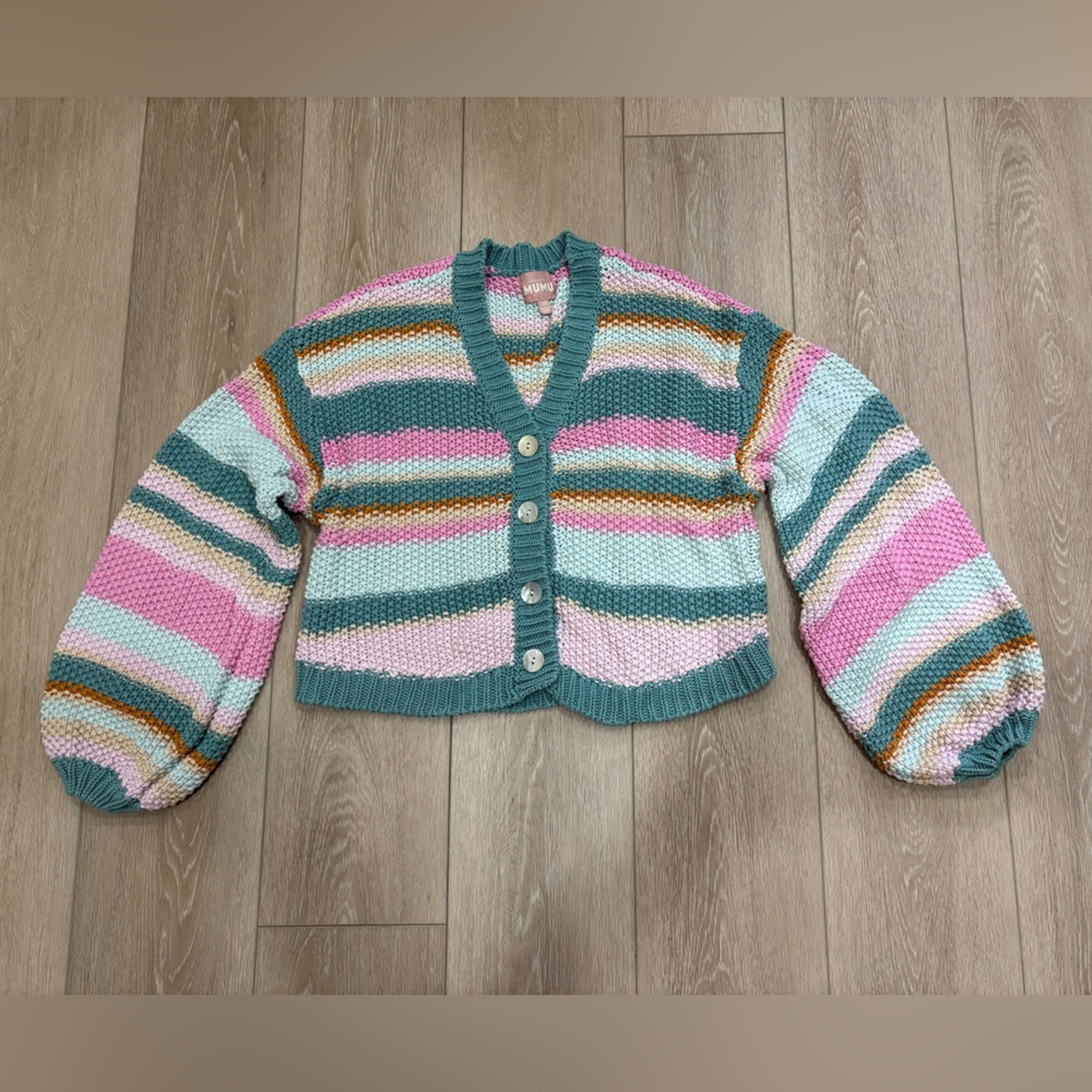Good Karma Colorful Striped Knit Cardigan-like new